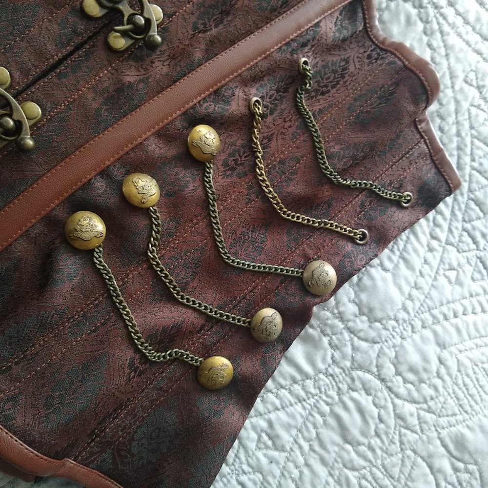 Steel Boned Brown Steampunk Corset with Brass